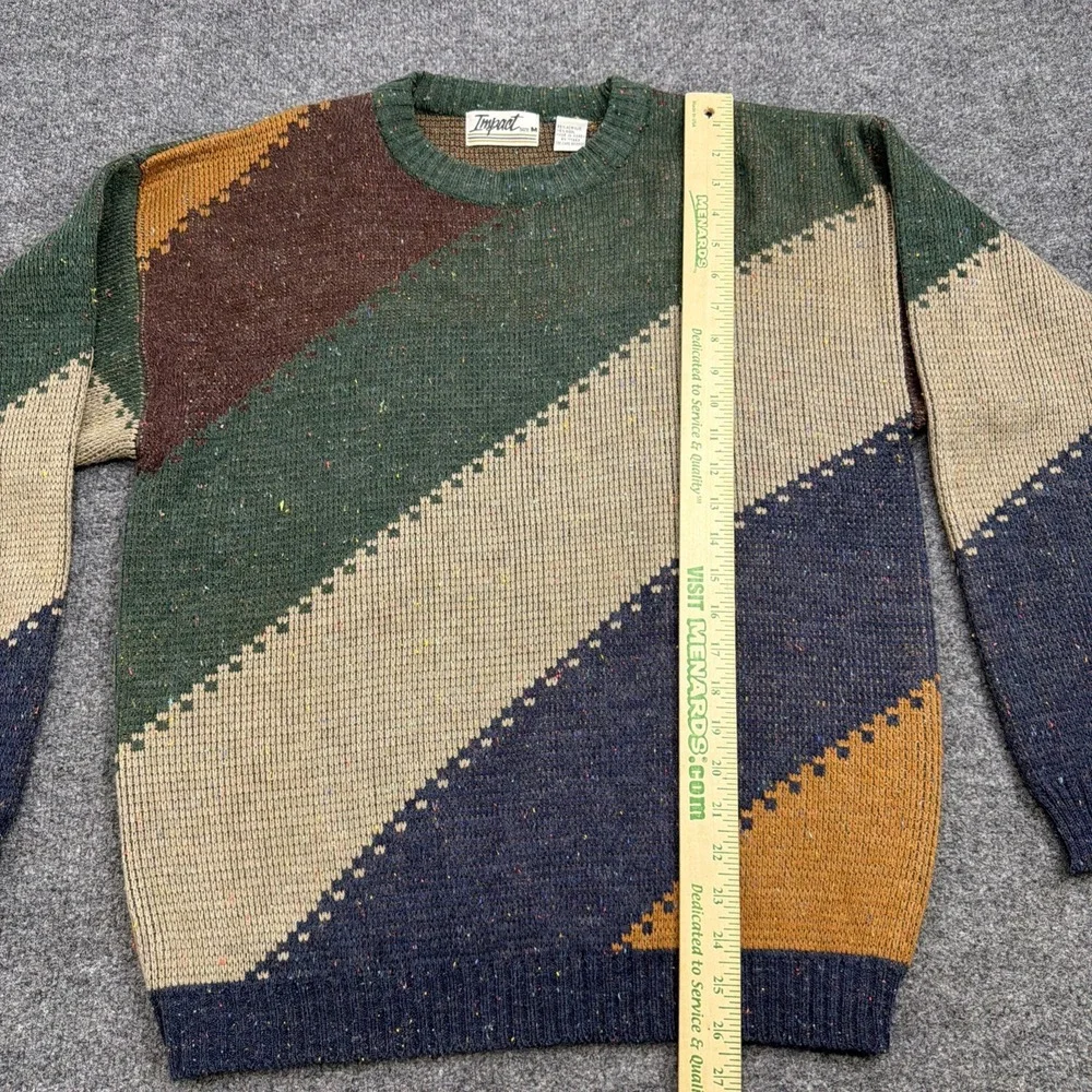 Vtg 90s Impact Striped Knit Crewneck Sweater Mens Medium Colorblock Grandpacore
